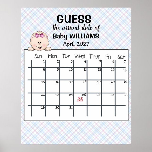 Gissa Förlossningsdatum Kalender Babyflicka Poster (Framsidan)