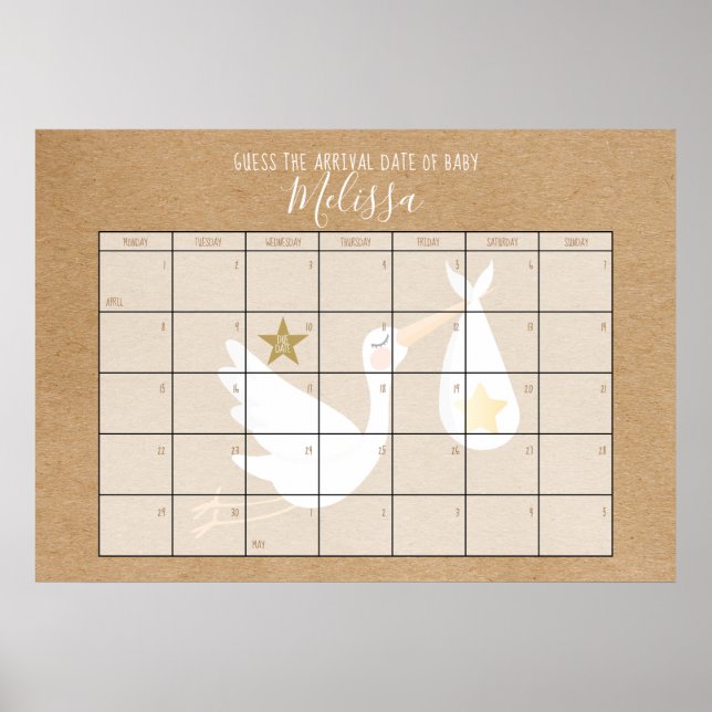 Gissa Förlossningsdatum Kalender Kraft Baby Shower Poster (Framsidan)