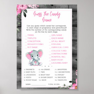 Gissa godiset Baby Shower Game Elefant Rosa Poster