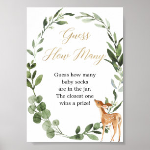 Gissa hur många babyduschspel Hjort greenery guld Poster