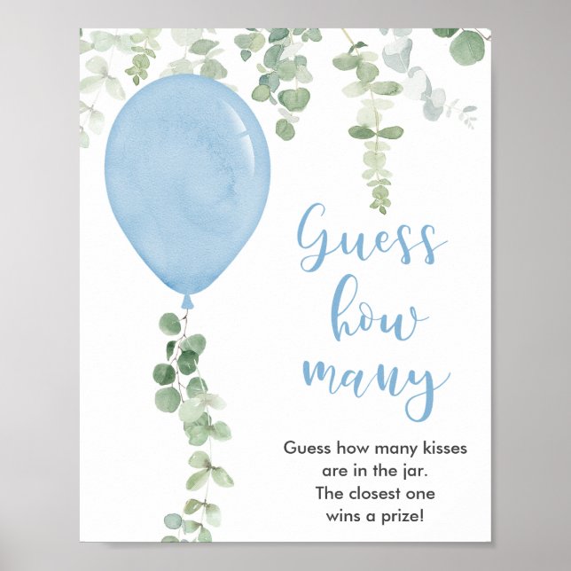 Gissa hur många blå ballonger för babyduschspel poster (Framsidan)