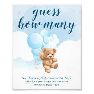 Gissa Hur Många Blå Teddygosedjur Baby Shower Skyl Fototryck