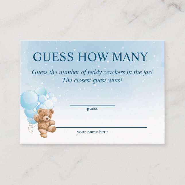 Gissa Hur Många Blå Teddygosedocka Baby Shower-kor Tilläggskort (Framsida)