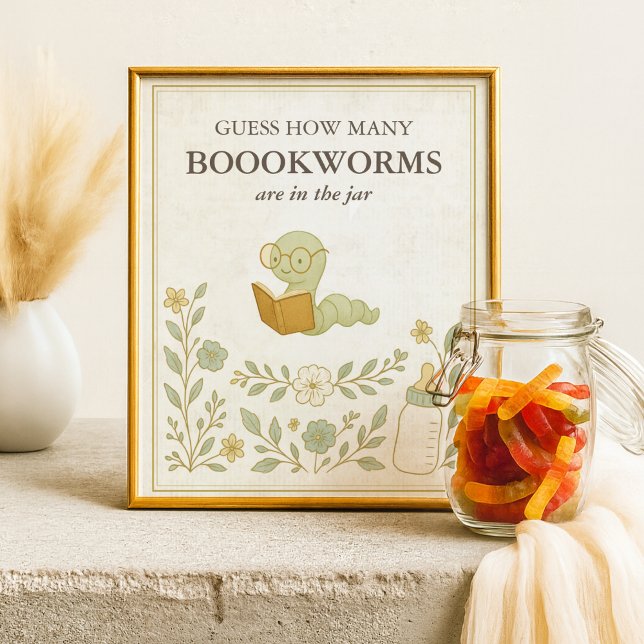 Gissa hur många bokmaskar Storybook Baby Shower Poster (Guess How many Bookworms are in the jar Storybook Baby Shower Sign, Our next chapter, Book Themed)