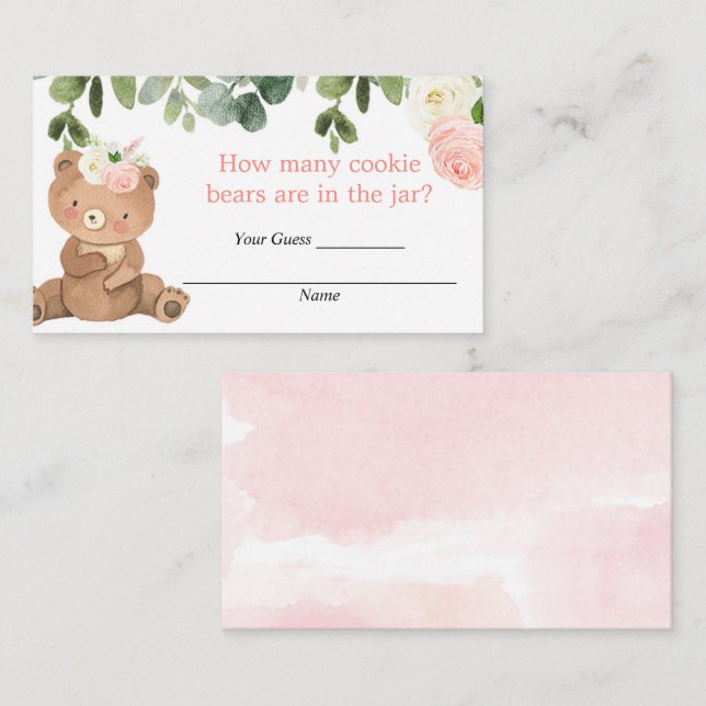 Gissa hur många Cookie Bears-insatser baby shower Tilläggskort (Fram/baksida)