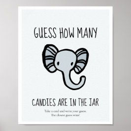 Gissa hur många Cute Blue Eephant Baby-duschspel Poster