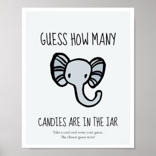 Gissa hur många Cute Blue Eephant Baby-duschspel Poster