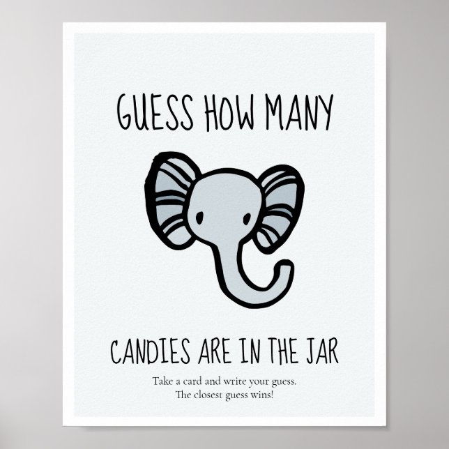 Gissa hur många Cute Blue Eephant Baby-duschspel Poster (Framsidan)