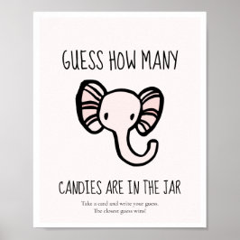 Gissa hur många Cute rosa Elephant Babyduschspel Poster
