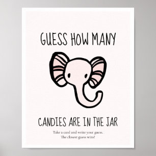 Gissa hur många Cute rosa Elephant Babyduschspel Poster