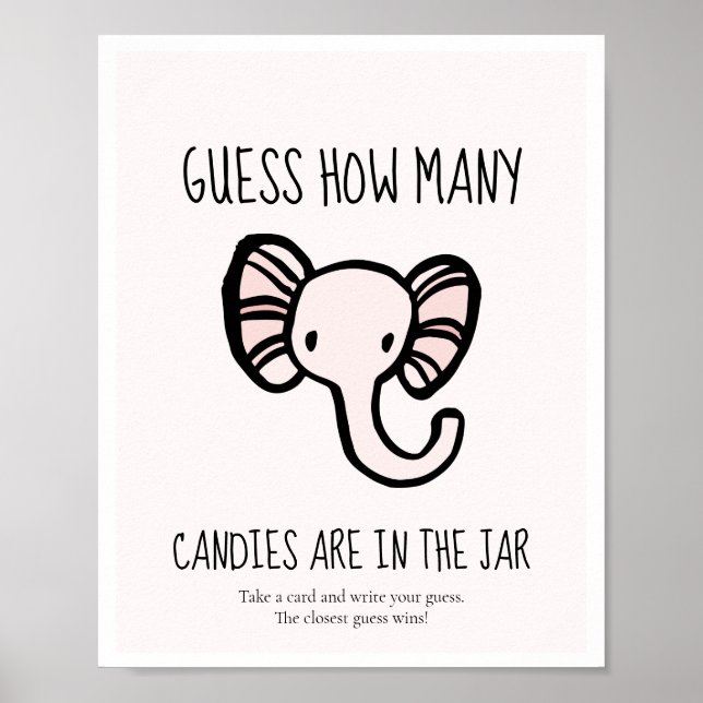 Gissa hur många Cute rosa Elephant Babyduschspel Poster (Framsidan)