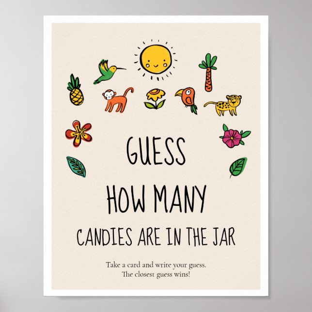 Gissa hur många Cute tropical Baby-duschspel Poster (Framsidan)