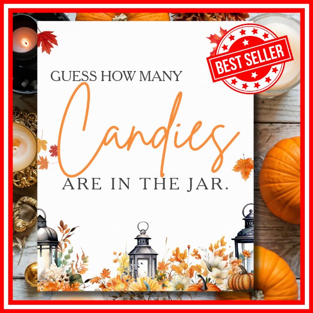 Gissa hur många godisar En Liten Pumpa spel Poster (GUESS HOW MANY CANDIES A Little Pumpkin is on the Way Fall Autumn Baby Shower Game Poster )