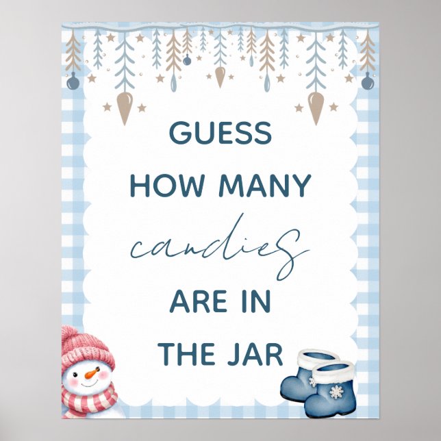 Gissa hur många godisar vinter baby shower skylt (Framsidan)