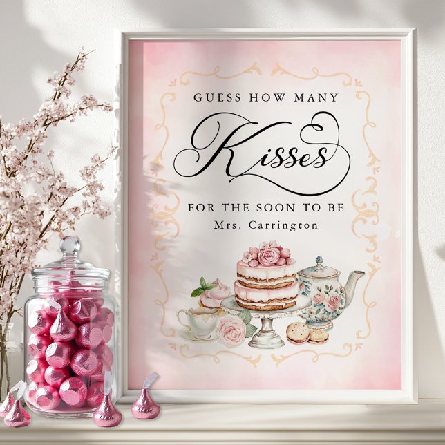 Gissa hur många Kisses Möhippa-tecken som ska anvä Poster (Bridal Shower Game Sign)