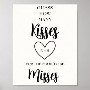 Gissa hur många Kisses Mrs. Bröllopsdusch spel Poster
