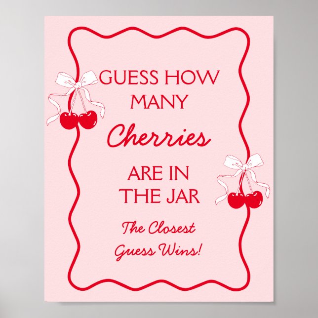 Gissa Hur Många Körsbär Baby Shower Spel Poster (Framsidan)