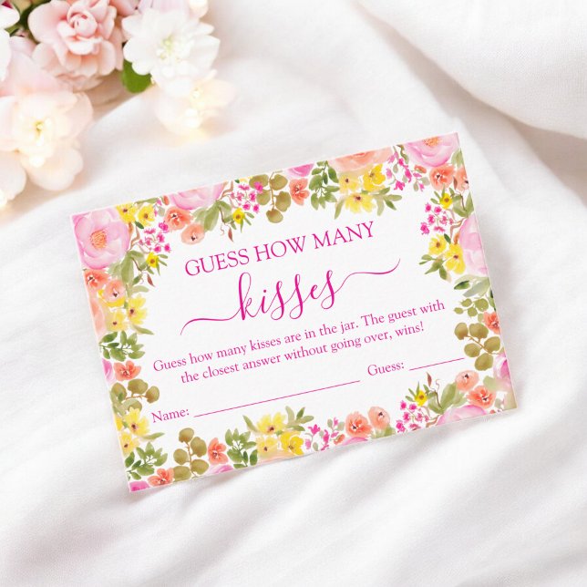 Gissa hur många kyssar Bröllopsduschspel Tilläggskort (Guess How Many Kisses Floral Bridal Shower Game Enclosure Card)
