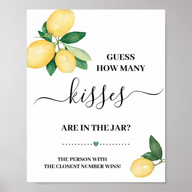 Gissa hur många kyssar citroner Bröllopsdusch Spel Poster (Framsidan)