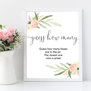 Gissa hur många kyssar rosa guld baby shower skylt