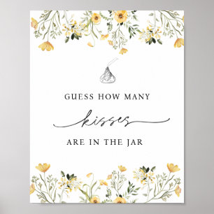 Gissa hur många kyssar som finns i den gula blomkr poster