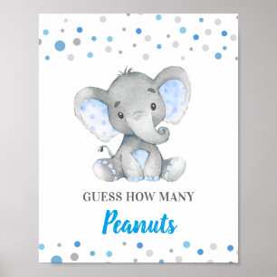 Gissa hur många peanuts Blue Elephant Baby Shower Poster
