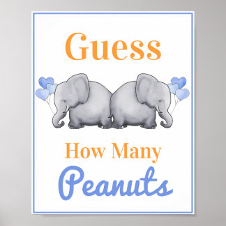 Gissa hur många peanuts-elefant-Twillingar, babysk Poster