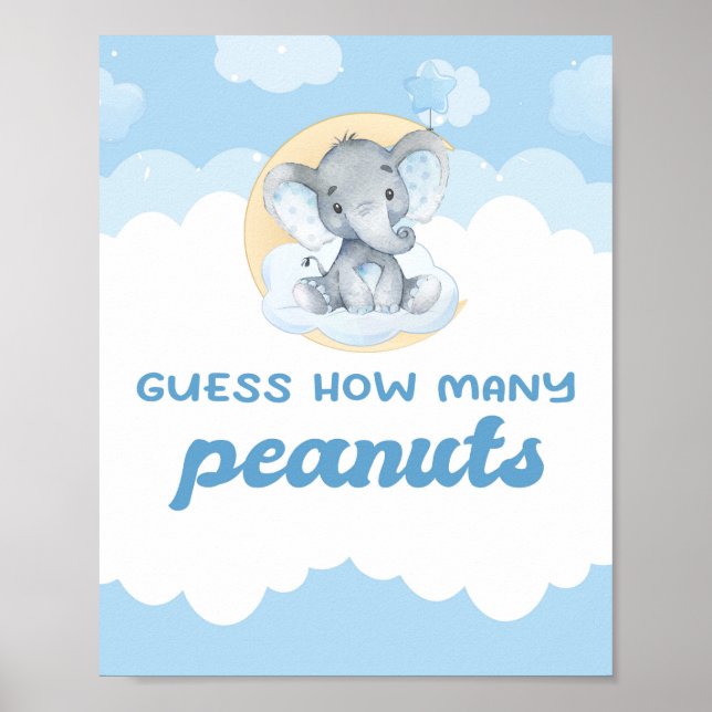 Gissa hur många peanuts Elephant Boy Shower Poster (Framsidan)