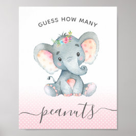 Gissa hur många peanuts Elephant Girl Baby Shower Poster