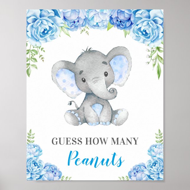 Gissa hur många peanuts Elephant Pojke Shower Poster (Framsidan)