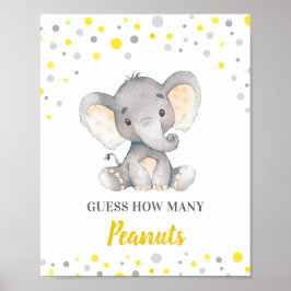 Gissa hur många peanuts-Gult Elephant Baby Shower Poster