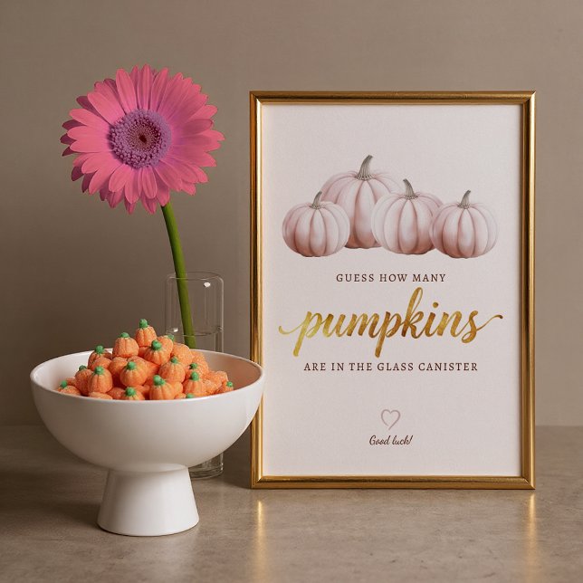 Gissa hur många pumpar skylt | Blush höst spel (Baby Shower Game Sign)