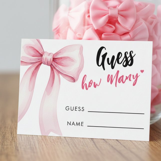 Gissa hur många rosa band rosett Söt bebisfest Tilläggskort (Pink Bow Ribbon Cute Baby Shower Guess How Many Enclosure Card
)