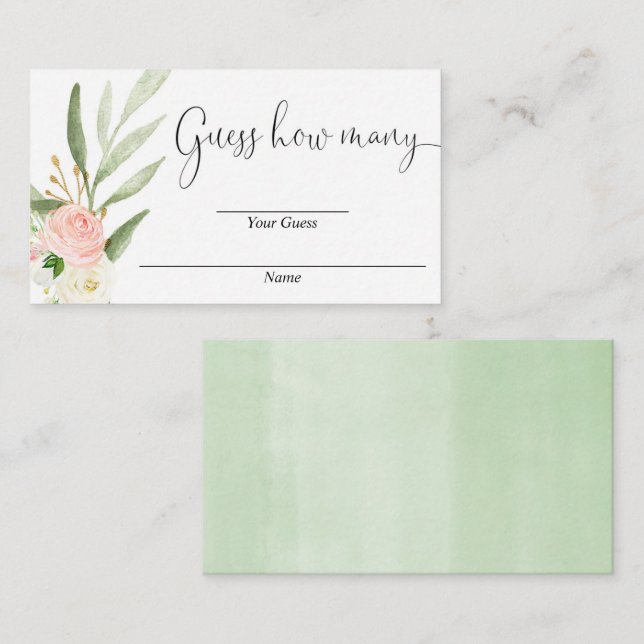 Gissa hur många rosa blommigt guld-babyduschkort tilläggskort (Fram/baksida)