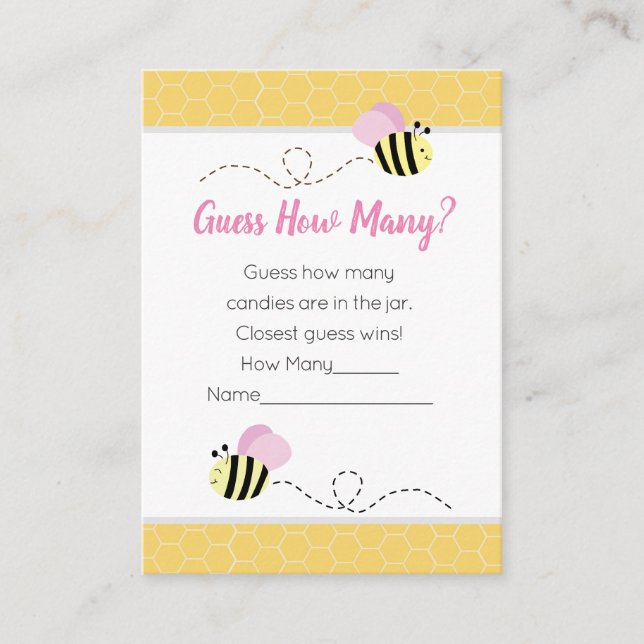 Gissa hur många Rosa Humla Baby Shower-spel som sp Tilläggskort (Framsida)
