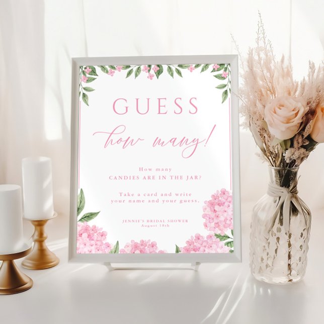 Gissa hur många Rosa Hydrangea Shower-spel Poster (Skapare uppladdad)