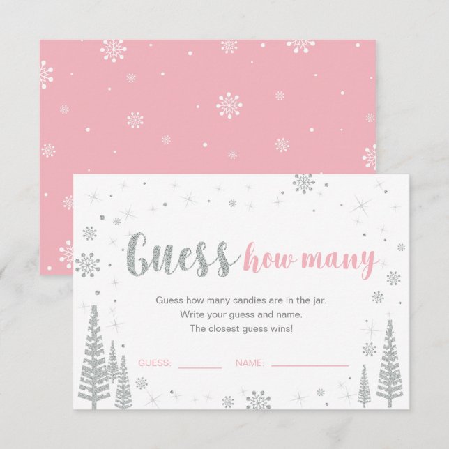 Gissa hur många | Spelet Vinter Rosa Baby Shower Inbjudningar (Fram/baksida)