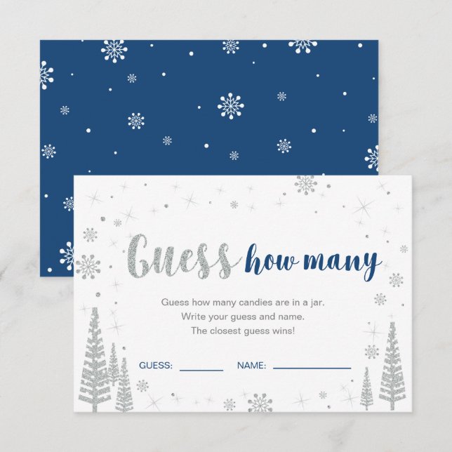 Gissa Hur Många | Vinter Blå Baby Shower Lek Inbjudningar (Fram/baksida)