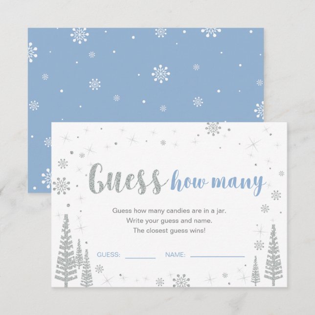 Gissa hur många | Vinter Blue Baby Shower Game Inv Inbjudningar (Fram/baksida)