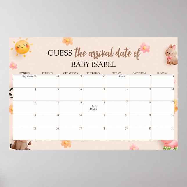 Gissa kalender för förfallodatum för babyvisningsp poster (Framsidan)