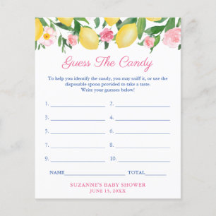 Gissa Kandy Lemons Rosa Baby Shower Game Card Flygblad