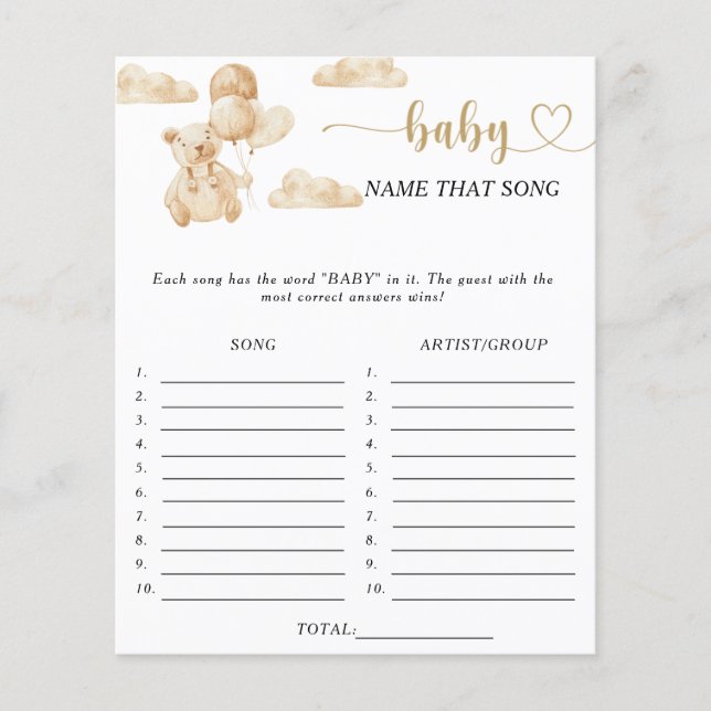 Gissa låten baby shower spel (Framsida)