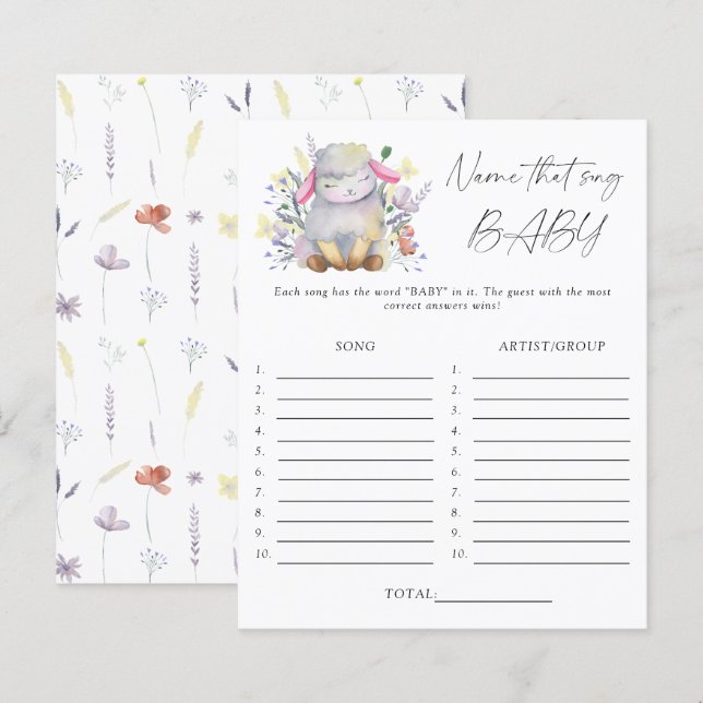 Gissa låten baby shower spel - lamm (Fram/baksida)