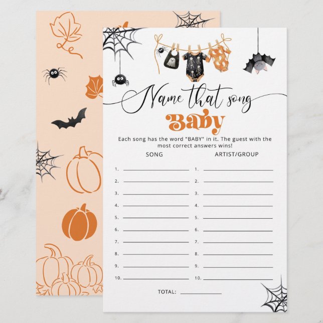 Gissa låten Halloween baby shower spel (Fram/baksida)