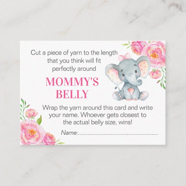 Gissa Mamma Belly Game Card Elephant Baby Shower Tilläggskort (Framsida)