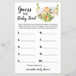 Gissa matchkortet Baby Food Jungle Baby Shower Flygblad