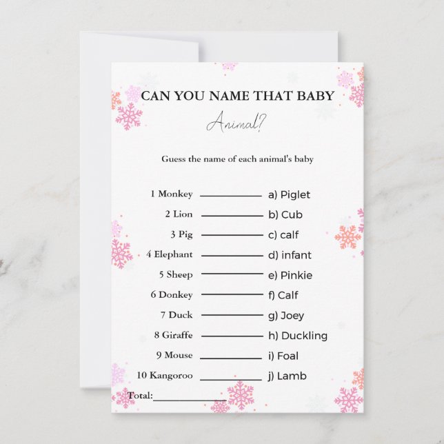 Gissa namn på baby djur-babyduschkortet inbjudningar (Framsida)