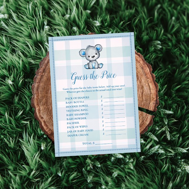 Gissa Pris Grått Bear Boy Shower Game Inbjudningar (Skapare uppladdad)