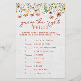 Gissa Prisa Boho WildblomBaby Shower-spel