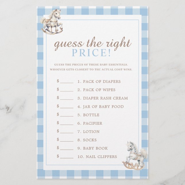 Gissa Prisa Rocking Horse Baby Shower-spel (Framsida)